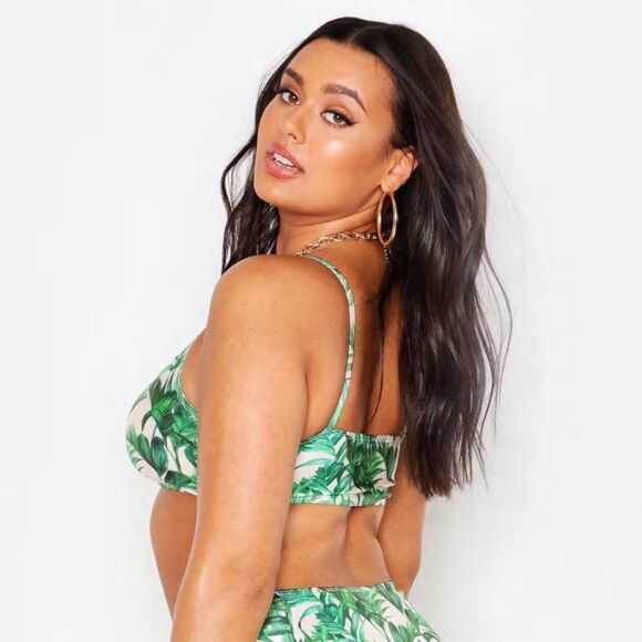 Boohoo Tropical Green Palm Print Bikini Shelf Bra Swim Top Plus Size 20 - Picture 4 of 8